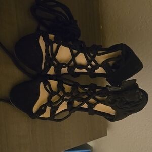 Elegant Black Women's Lace-Up Heels